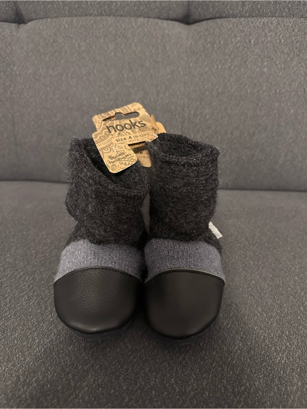 Nook Baby Wool Sock Booties in Charcoal and Gray